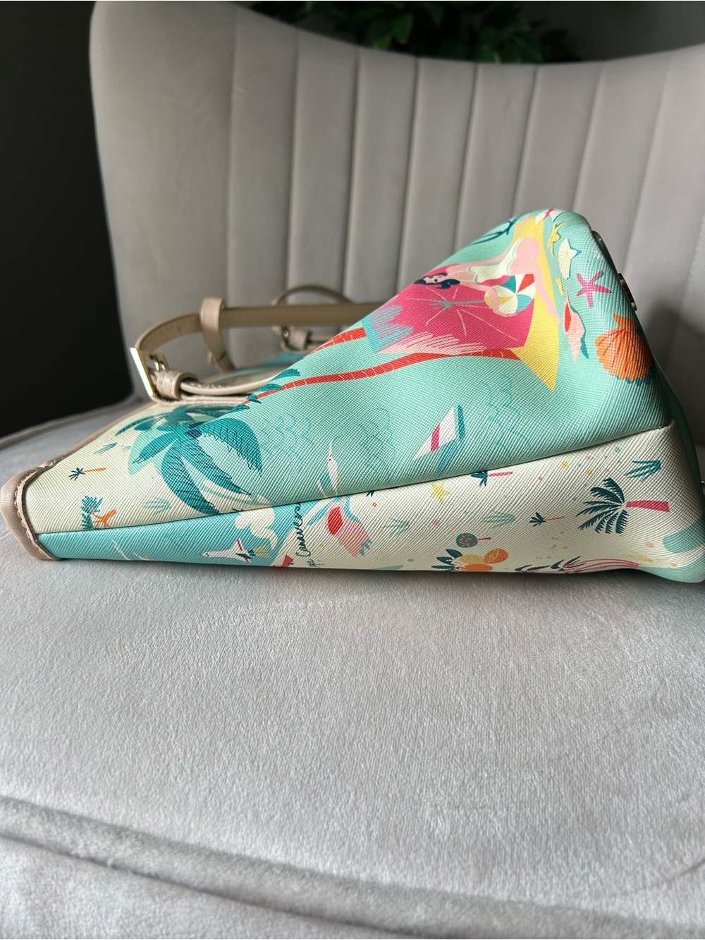 Spartina 449 Teal and Pink Florida Map Tote with Cream Handles - Picture 7 of 16